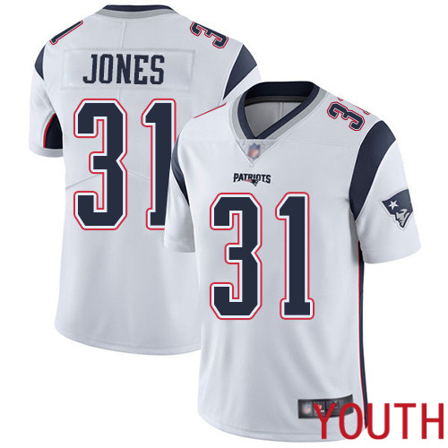 New England Patriots Football 31 Vapor Limited White Youth Jonathan Jones Road NFL Jersey